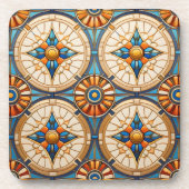 幾何モロッコタイルパターン#2ティール(緑がかった色)金ゴールドID1077 コースター (正面)