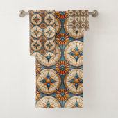 幾何モロッコタイルパターン#2ティール(緑がかった色)金ゴールドID1077 バスタオルセット (インサイチュ)