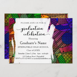 幾何ユニークカラフルパターン卒業パーティー 招待状