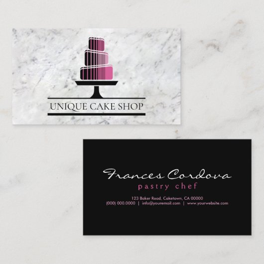 幾何ユニークモダン重ケーキ大理石ベーカリー 名刺 (正面/裏面)