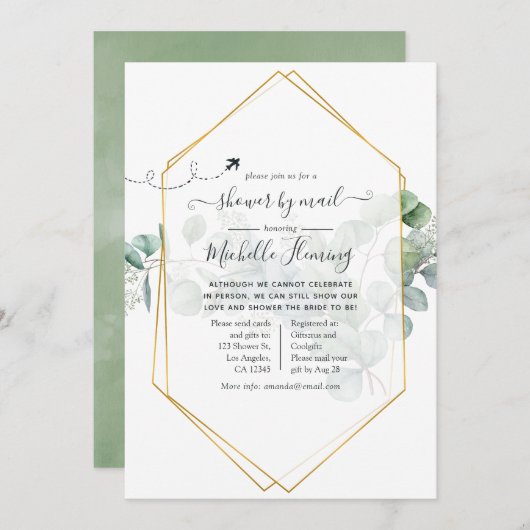 幾何ユーカリブライダルシャワーバイメール 招待状 (正面/裏面)