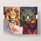 幾何ライオンヘッドプリズムデザイン- Mesmerizing T-S オールインワン招待状 (裏面)