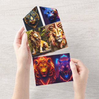 幾何ライオンヘッドプリズムデザイン- Mesmerizing T-S オールインワン招待状