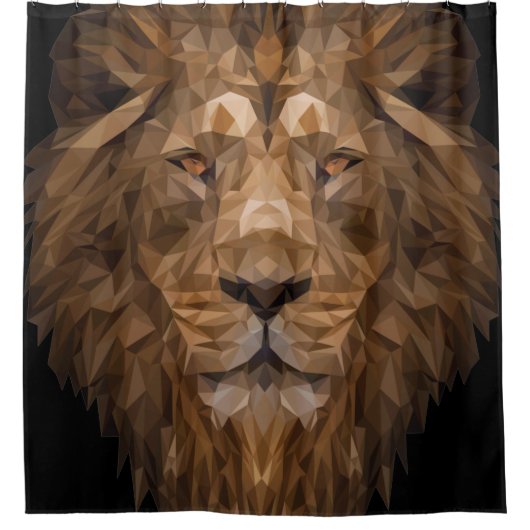 幾何ライオンポートレート シャワーカーテン (正面)