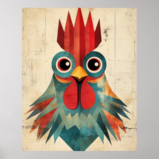 幾何ルースターポートレート ポスター (正面)