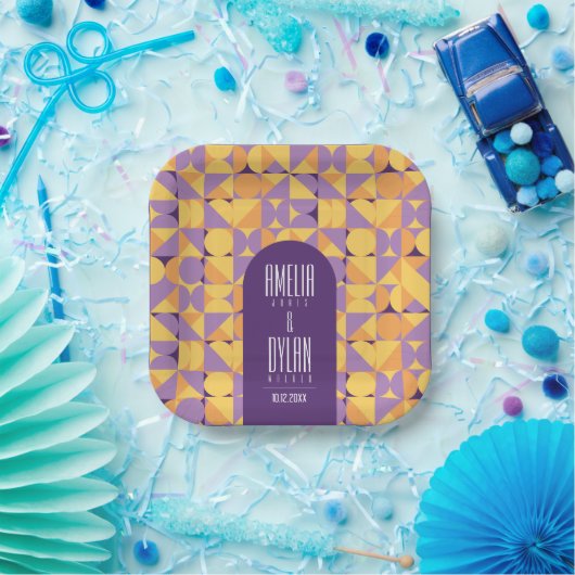 幾何レトロビーブス結婚オータム ペーパープレート (パーティー)