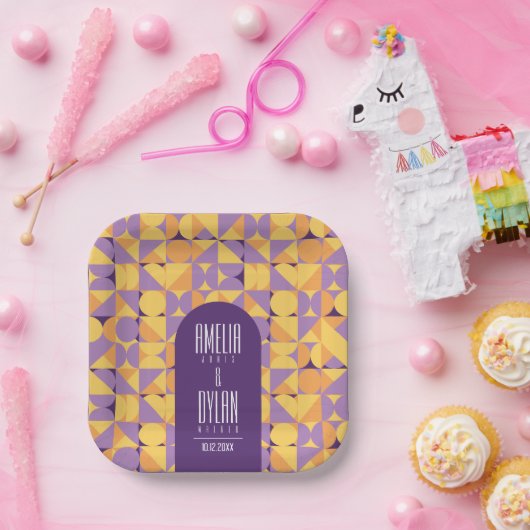 幾何レトロビーブス結婚オータム ペーパープレート (パーティー)