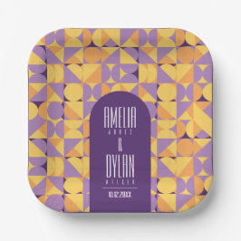 幾何レトロビーブス結婚オータム ペーパープレート