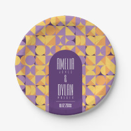 幾何レトロビーブス結婚オータム ペーパープレート