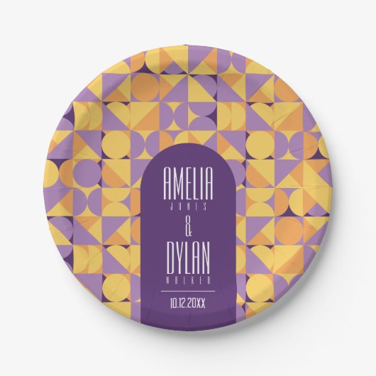 幾何レトロビーブス結婚オータム ペーパープレート (正面)