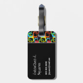 幾何レトロ数々の色パターパーソナライズされたン ラゲッジタグ (裏面縦)