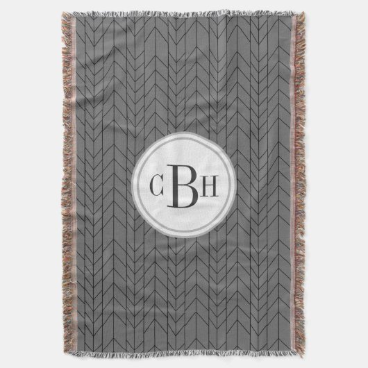 幾何三角形の黒と灰色のモノグラムパターン スローブランケット (正面縦)