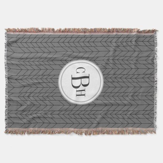 幾何三角形の黒と灰色のモノグラムパターン スローブランケット (正面)