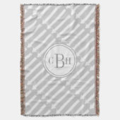 幾何三角形アクアとグレーモノグラムパターン スローブランケット (正面縦)