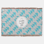 幾何三角形アクアとグレーモノグラムパターン スローブランケット (正面)