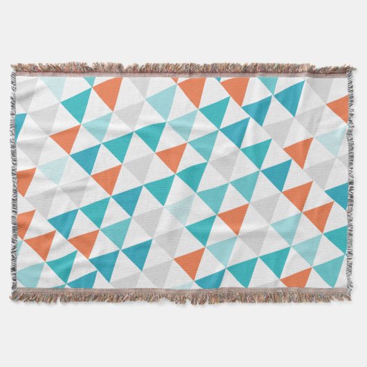 幾何三角形アクアコーラルモダン抽象芸術 スローブランケット (正面)