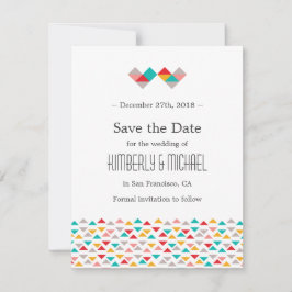 幾何三角形カラフルハート日付の保存 セーブザデート