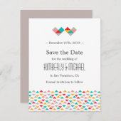 幾何三角形カラフルハート日付の保存 セーブザデート (正面/裏面)