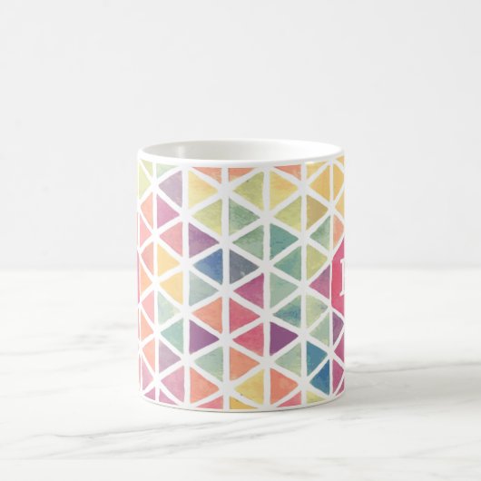 幾何三角形パターンモノグラム水彩色 コーヒーマグカップ (中央)