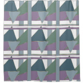 幾何三角形パターン青バイオレットグリーン シャワーカーテン (正面)