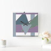 幾何三角形パターン青バイオレットグリーン スクエア壁時計 (ホーム)