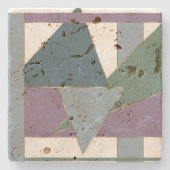 幾何三角形パターン青バイオレットグリーン ストーンコースター (正面)