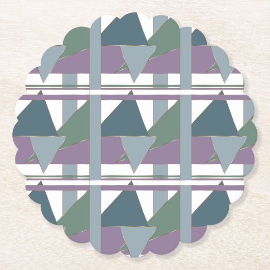 幾何三角形パターン青バイオレットグリーン ペーパーコースター (正面)