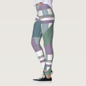 幾何三角形パターン青バイオレットグリーン レギンス (左)