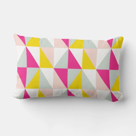幾何三角形ピンクと黄色のパターン ランバークッション (裏面)