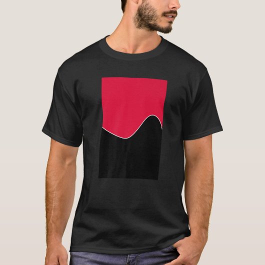 幾何二音波模様クリムゾンとブラック Tシャツ (正面)