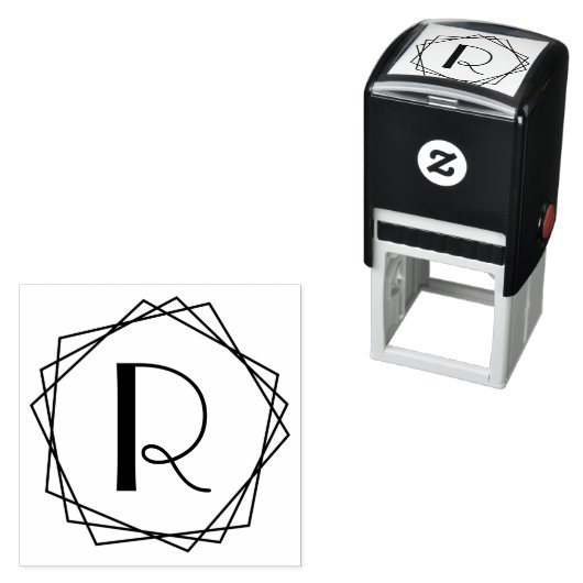 幾何五角形フレーム独身のイニシャルモノグラム セルフインキングスタンプ (インサイチュ)