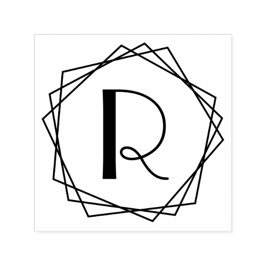 幾何五角形フレーム独身のイニシャルモノグラム セルフインキングスタンプ (デザイン)