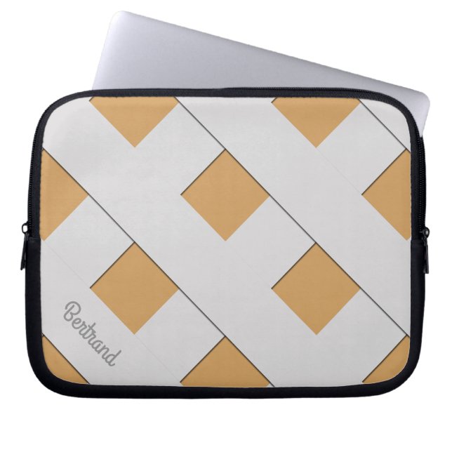 幾何交差パステルグレー線（名前あり） ラップトップスリーブ (正面)