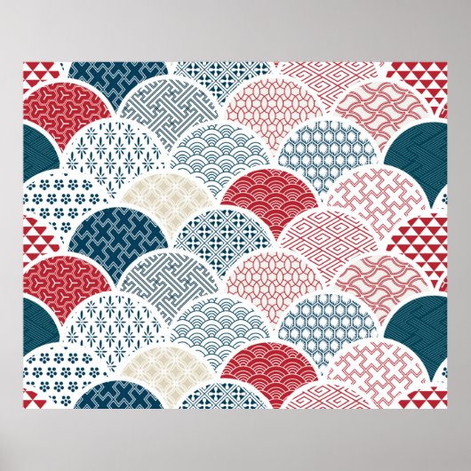 幾何伝統的の着物の柄のヴィンテージのスケッチ ポスター (正面)