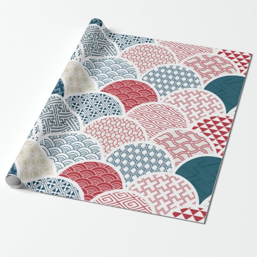 幾何伝統的の着物の柄のヴィンテージのスケッチ ラッピングペーパー (アンロールド)