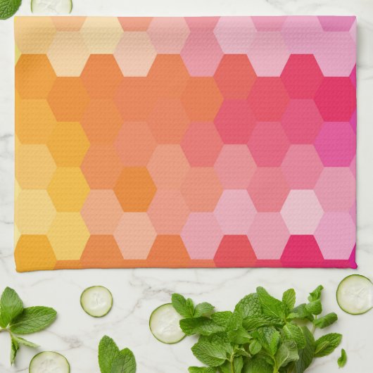 幾何六角シェイプ(ピンク色) キッチンタオル (折り畳み)