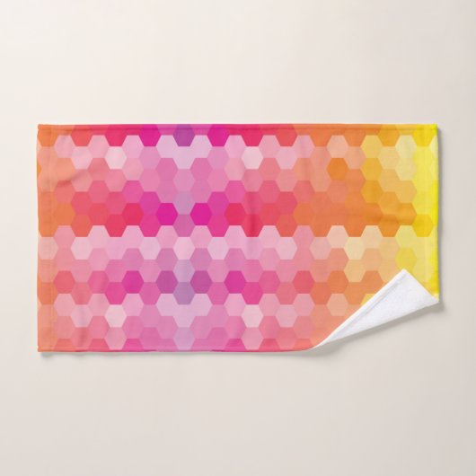 幾何六角シェイプ(ピンク色) バスタオルセット (ハンドタオル)