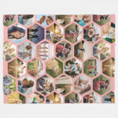 幾何六角パターンフォトコラージュ フリースブランケット (正面(横))