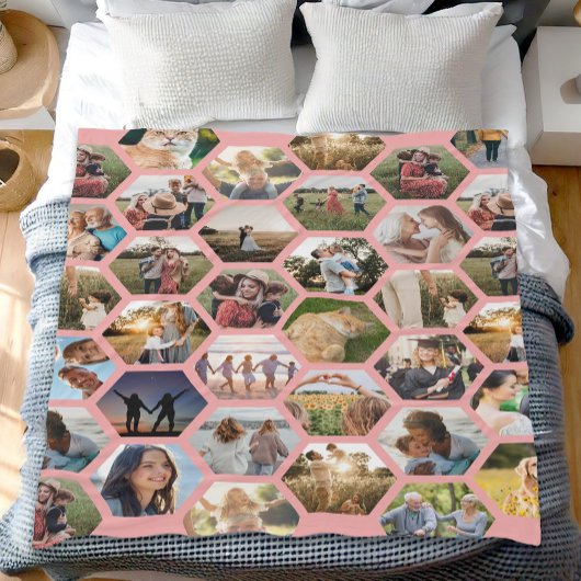 幾何六角パターンフォトコラージュ フリースブランケット