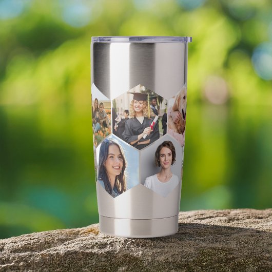 幾何六角パターンフォトコラージュ 保温保冷タンブラー