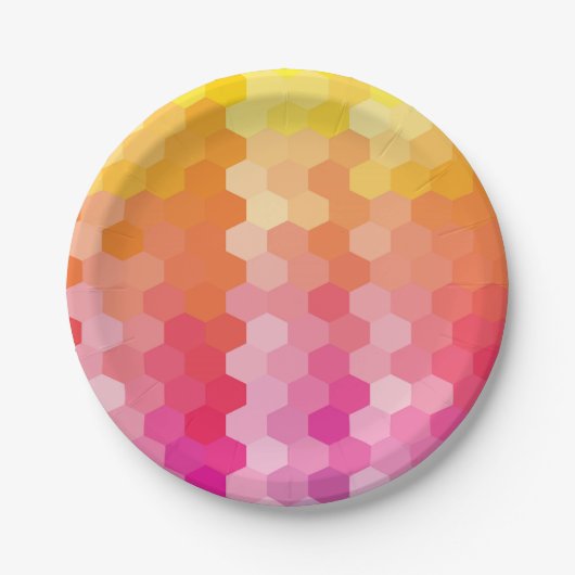 幾何六角ピンクと黄色の紙プレート ペーパープレート (正面)