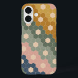 幾何六角フローラ形自然緑ピンク iPhone 16ケース<br><div class="desc">ネイビースタイリッシュブルー、フォレストグリーン、赤面ピンク、マスタードイエローのカラーパレットにモダンヴィンテージ六角形のボホ幾何学模様を採用。</div>
