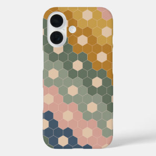 幾何六角フローラ形自然緑ピンク iPhone 16ケース