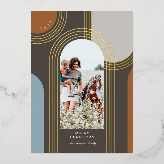 幾何同心モダン金アーチ1写真 箔シーズンカード (正面)