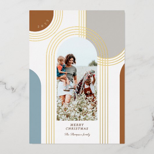 幾何同心モダン金アーチ1写真 箔シーズンカード (正面)