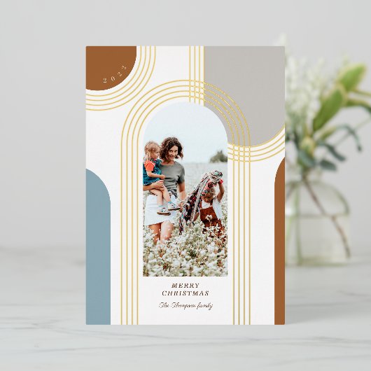幾何同心モダン金アーチ1写真 箔シーズンカード (立ち正面)