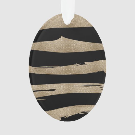 幾何名門私立校風のパターン黒と金ゴールドストライプ オーナメント (裏面)