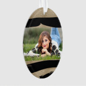 幾何名門私立校風のパターン黒と金ゴールドストライプ オーナメント (正面)