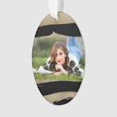 幾何名門私立校風のパターン黒と金ゴールドストライプ オーナメント (正面)