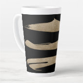 幾何名門私立校風のパターン黒と金ゴールドストライプ カフェラテマグ (左アングル)